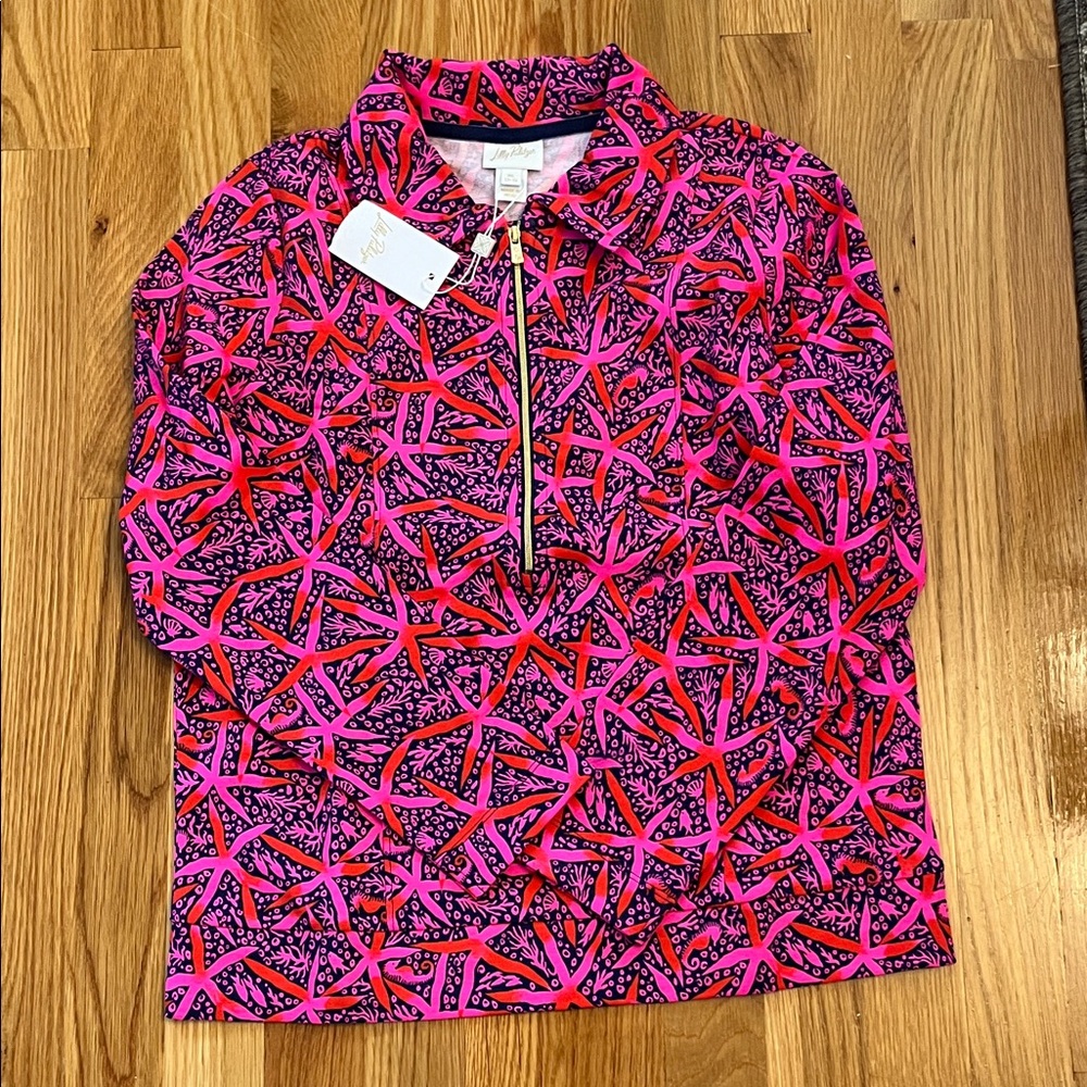 Lilly Pulitzer Pink and Red Starfish Half-Zip Top
